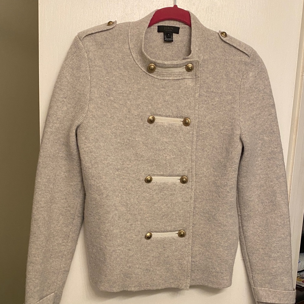 J. Crew Light Gray Military Blazer with Gold Accents